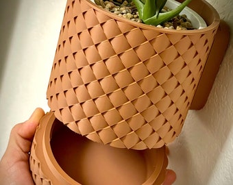 Wall Planter with Hidden Drip Tray, with mounting kit  included, modern succulent pot,The Wall Quilted planter