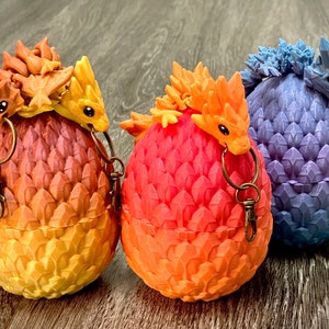 3D Printed Articulated Dragon Egg with Surprise Baby Dragon or Keychain
