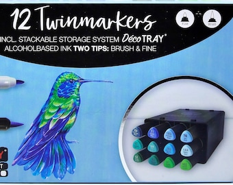 30 Aquamarkers New Triangle Shape fine & Brush Stackable Storage Box  Décotime 