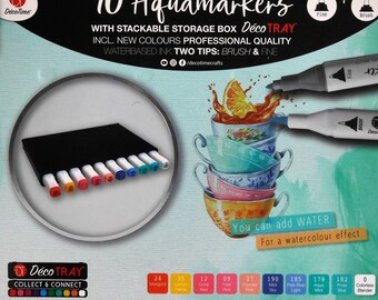 10 Aquamarkers - (Fins & Pinceaux) Boîte de Rangement Empilable - DécoTime