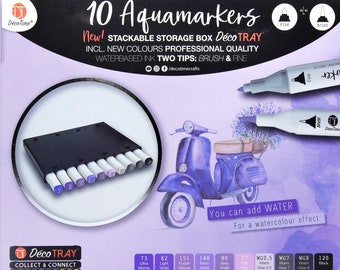 30 Aquamarkers Boîte de Rangement Empilable Fin & Pinceau DécoTime