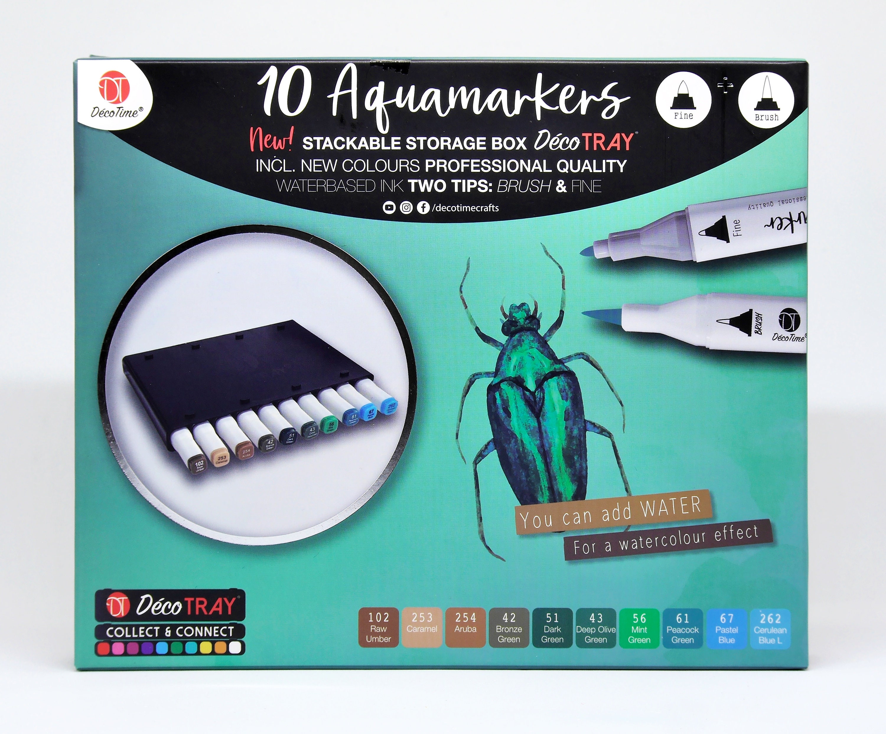 10 AquaMarkers Dual Tip avec rangement, marqueurs aquarelle