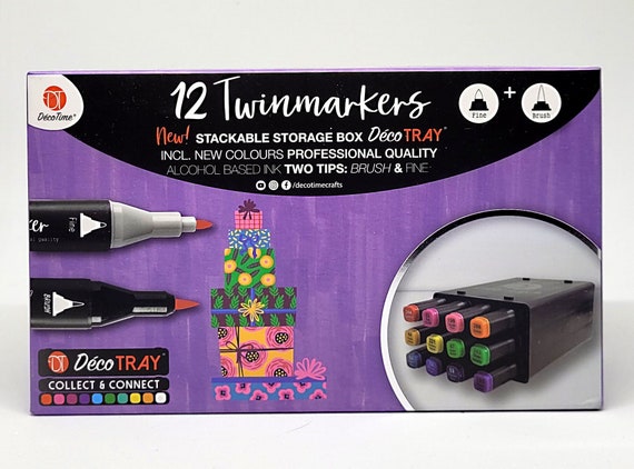 12 Twinmarkers fine & Brush Stackable Storage Box Décotime 