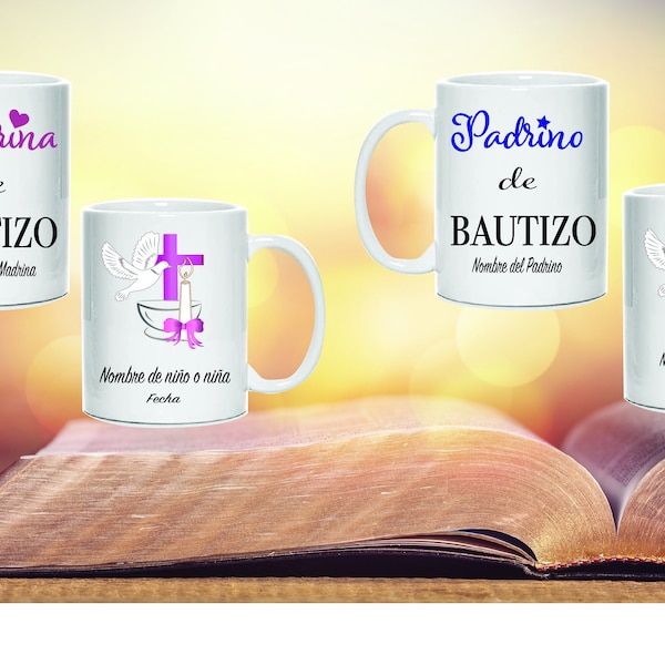 Bautizo, Baptism, religious cup Baptism mug tazas para padrinos Godparents gifts regalo para padrinos Taza para madrina - set of two