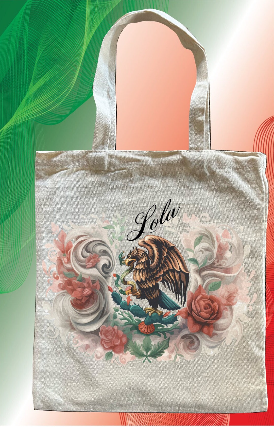 Personalized Canvas Tote Bag Mexican Coat of Arms , Aguila Mexicana ...