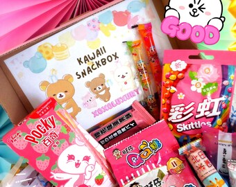 pink snack box - pink coloured asian snack box - Japanese sakura snacks - asian candy exotic oreo japanese kitkat rilakkuma cherry blossom