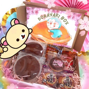 Asian snack box - Japanese dorayaki sweets - japanese wagashi - doraemon dorayaki pancake - cherry blossom japanese traditional anime food