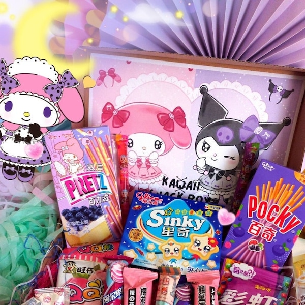 Kawaii snackdoos - melodiedoos - Japanse snacksdoos - roze snacks paars - kawaiidoos - cadeau voor Japan minnaar Aziatische snacks kitkat panda oreo