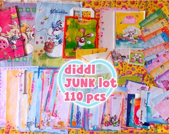 JUNK journal material pack - diddl sheets vintage 90s junk paper lot scrapbooking material ephemeral 2000s cute print die cuts letter set