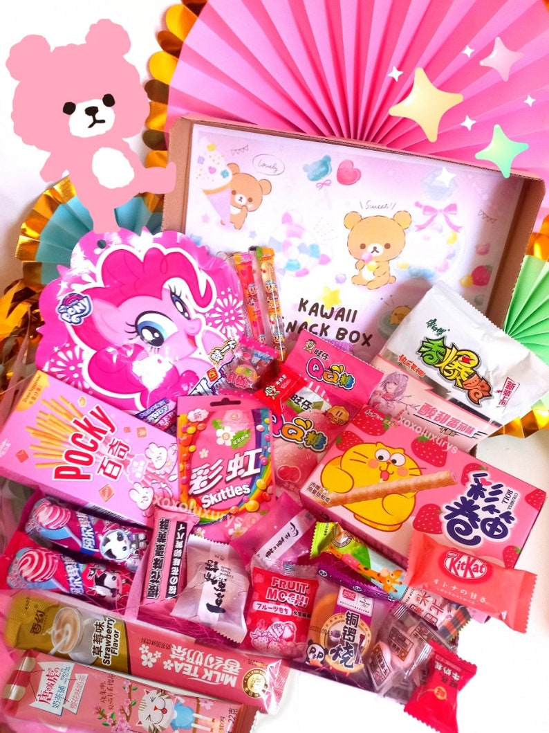Boîte à collations Kawaii boîte à mélodie boîte à collations japonaises collations roses violettes boîte kawaii cadeau pour les amoureux du Japon collations asiatiques kitkat panda oreo Pinkish