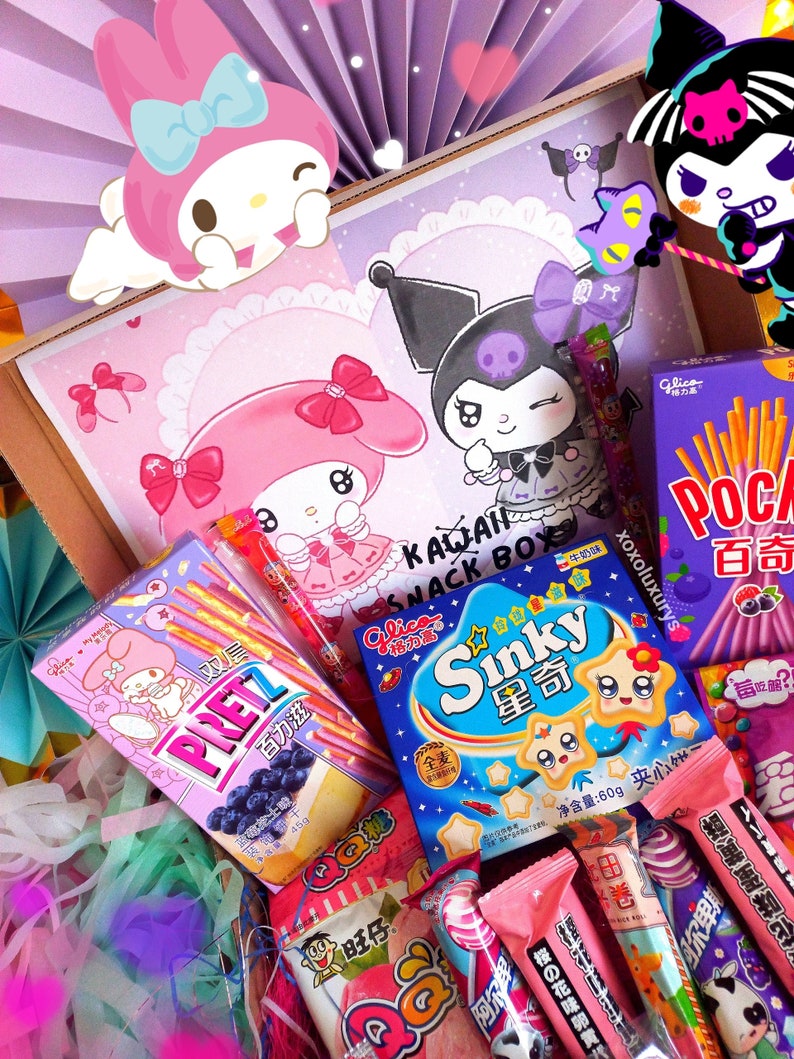 Boîte à collations Kawaii boîte à mélodie boîte à collations japonaises collations roses violettes boîte kawaii cadeau pour les amoureux du Japon collations asiatiques kitkat panda oreo image 2