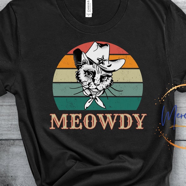 Meowdy Cat Shirt - Cat Box T-Shirt - Cute Kitten Tee - Funny Shirts with Cats - Cool Vintage Graphics Tee - Retro Aesthetics TShirt