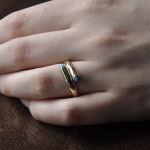 14K Solid Gold Ring, Both Headed Turquoise Gold Ring, Turquoise Stackable Gold Ring, Promise Ring for Her, Minimalist Dainty Ring, Luck Ring