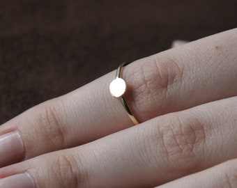 14k Solid Gold Tiny Round Ring, Personalized Plain Signet Ring, Minimalist Geometric Circle Ring, Perfect Gifts, Dainty Initial jewelry