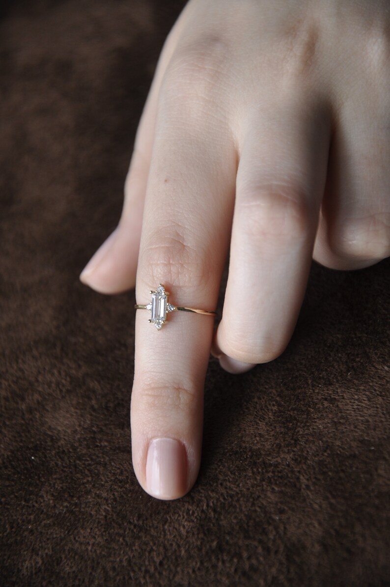 14k Solid Gold Baguette Ring, Gold Minimalist Baguette Ring, Dainty jewelry Gift for Mom, Proposal Gold Ring, Engagement Ring, Wedding Ring image 2