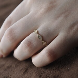 14k Solid Gold Wedding Ring, Delicate Gold Ring With Zircon, Stacking Promise Ring For Her, Statement Ring for Mom, Perfect Birthday Gift