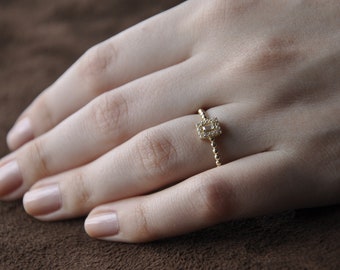 14k Massiver Gold Baguette Ring, zierliches Geschenk für Mütter, Gold Brautring, Stein Minimalistischer Verlobungsring, Filigraner Antragsring