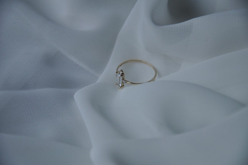 14k Solid Gold Baguette Ring, Gold Minimalist Baguette Ring, Dainty jewelry Gift for Mom, Proposal Gold Ring, Engagement Ring, Wedding Ring image 4