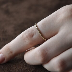 14k Solid Gold Bold Dotted Ring, Gold Beaded Ring, Ring With Rows of Small Balls, Dainty Gold Stacking Ring, Simple Wedding Band for Women