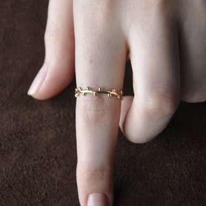 14K Solid Gold Dainty Olive Branch Stackable Ring, Gold Olive Branch Delicate Statement Ring, Thin Band Delicate Gold Ring With Tiny Ball