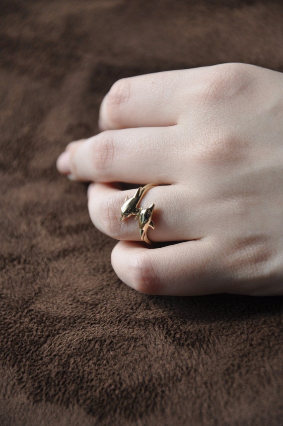 14k Solid Gold Stacking Dolphin Ring, Minimalist Animal Gold Ring, Delicate  Anniversary Present for Mothers, Double Head Dolphin Ring - Etsy