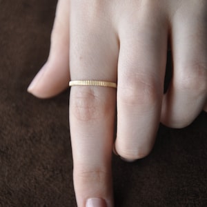 14k Solid Gold Wedding Ring, Striped Figured Gold Ring, Dainty Engagement Ring, Delicate Tiny Gold Band Ring, Stackable Birthday Gift