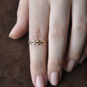 14k Solid Gold offener Link-Ring, Gold-Ketten-Link-Ring, Link-Kette Design Ring, handgemachter Goldring, einzigartiger Goldkettenring, alltäglicher Goldring