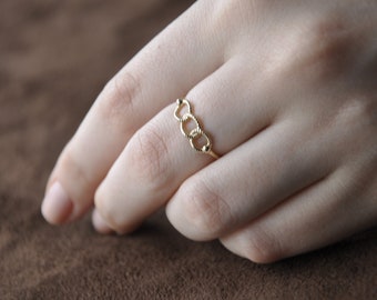 14k Solid Circle Gold Ring, Minimalist Chain Link Ring, Unity Ring for Everybody, Eternal Ring For Women, Perfect Statement Gift For Mom