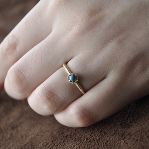 14K Solid Gold Turquoise Statement Ring, Minimalist Engagement Gold Ring For Her, Dainty Promise Ring, Stackable Gold Jewelry For Mothers