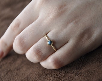 14K Solid Gold Turquoise Statement Ring, Minimalist Engagement Gold Ring For Her, Dainty Promise Ring, Stackable Gold Jewelry For Mothers