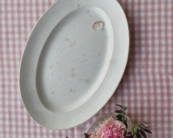 Antique Oval serving dish in white iron clay Creil & Montereau