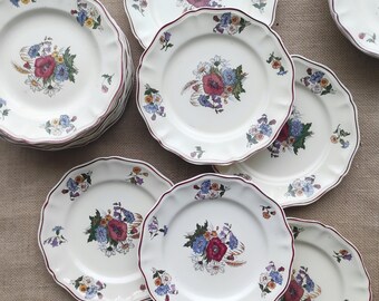 Ensemble de six assiettes plates anciennes Sarreguemines modèle "Agreste".