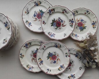 Ensemble de six assiettes plates anciennes Digoin Sarreguemines modèle "Agreste".