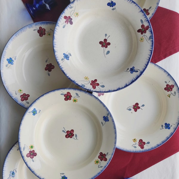Set of six vintage Digoin Sarreguemines soup plates, “Mary Lou” model.