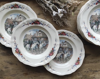 Set of six old Sarreguemines "Obernai" model dinner plates.