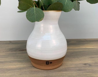 8th Anniversary for Her | Pottery Anniversary Gift | Flower Vase for Wife | Pottery Vase with 8 | Wheel Thrown Pottery Vase | Custom Date