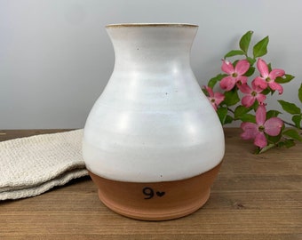 9th Anniversary for Her | Pottery Anniversary Gift | Flower Vase for Wife | Pottery Vase with 9 | Rustic White | Wheel Thrown Stoneware Vase