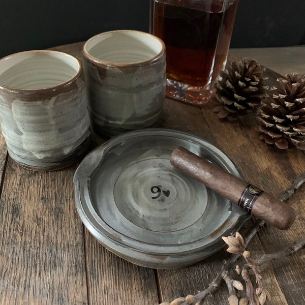 9th Anniversary Gift for Him | Pottery Anniversary | Cigar and Whiskey Set | Cigar Smoker Gift | Pottery Anniversary | Handmade Bourbon Gift