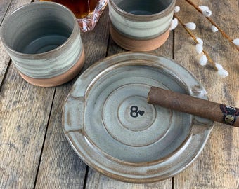 8th Wedding Anniversary Gift for Him | Cigar Tray & Whiskey Lowball | Pottery for Husband | Handmade Wheel Thrown Ceramics for Couple