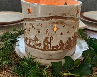 Christmas Table Centerpiece Decoration | Handmade Nativity Tealight Lantern | Holiday Table Styling | Candle Centerpiece | Host Mom Gift