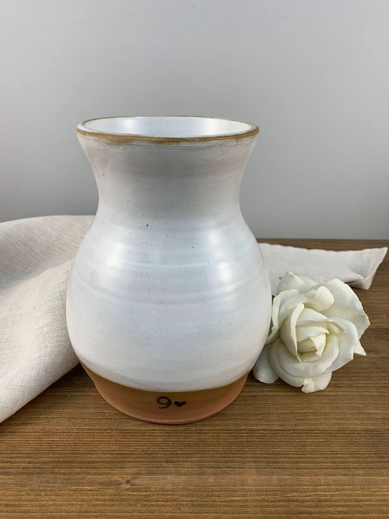 9th Anniversary for Her, Pottery Anniversary Gift, Flower Vase for Wife, Pottery Vase with 9, Rustic Asymmetrical, Wheel Thrown Pottery Vase image 2