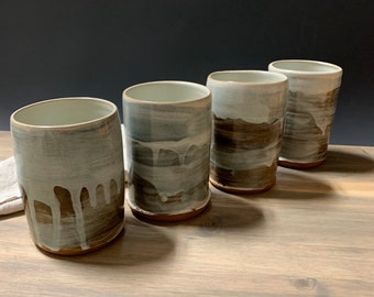 Beer Tumblers, Handmade Stoneware Pottery, Rustic Cup Set, Farmhouse Tableware, Earthy Home Gift, Wabi Sabi Aesthetic