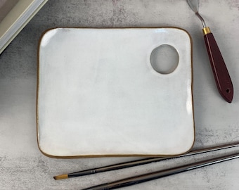 Ceramic Watercolor Palette | Gift for Artists | Painting Studio Supply | Handmade Artist Gift Set | Paint Mixing Tray | Painting Accessories