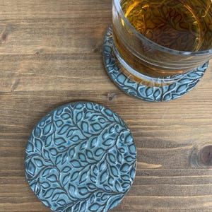 Willow Pottery Coaster Set | 9th Anniversary Gift | Personalized Custom Date | Modern Willow Leaf | Nine Year Gift for Couple, Husband, Wife