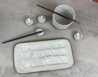 Handmade Ceramic Paint Palette | Gift for Watercolor Painter | Watercolor Art Supply Gift | Watercolor Artist Accessory | Artist Gift Set