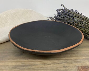 Handmade Shallow Bowl | Black Serving and Fruit Bowl | Artisan Stoneware Pottery Gifts | Minimalist | Unique Tableware | Functional Ceramics