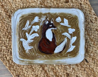 Fox Plate | Decorative Cottage Core Gift Tray | Woodland Fox Catchall Jewelry Dish | Fox Decor | Handmade Ceramics | Sister Friend Gift