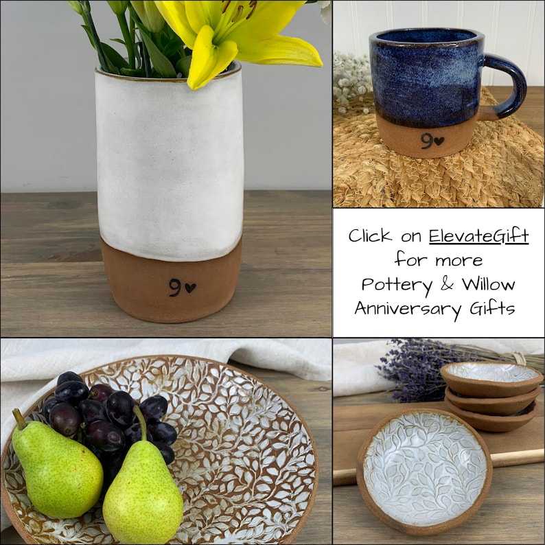 9th Anniversary for Her | Pottery Anniversary Gift | Flower Vase for Wife | Pottery Vase with 9 | Rustic White | Wheel Thrown Stoneware Vase image 10