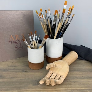 Ceramic Paintbrush Holder | Art Pencil Holder | Desktop Storage Caddy | Rustic Handmade Pottery Organizer | Art Supply Gift Set for Painter