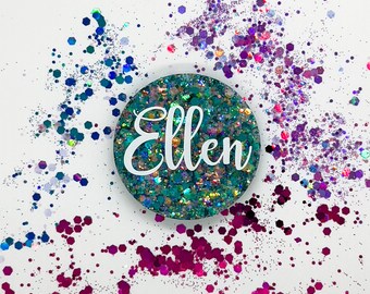 Ocean Greens Name Badge | Custom Glitter Badge for Nurses | Midwife | Teacher | Doctor